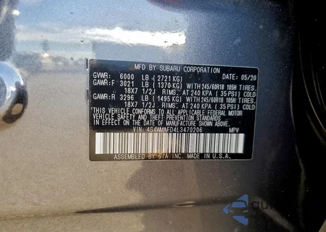 2020 Subaru Ascent Premium from USA, damaged, VIN 4S4WMAFD4L3470206